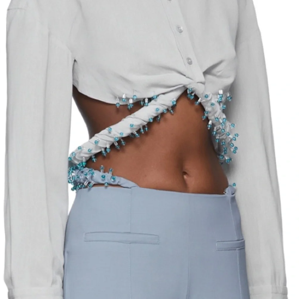 Jacquemus Stylish Powder Blue/Gray Cropped Blouse - Picture 10 of 15